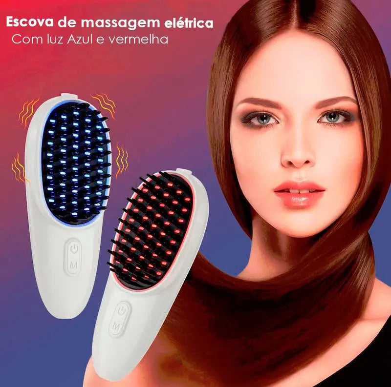 Escova Capilar Laser Vermelho E Azul Contra calvície 5 Niveis - Electric Led Massagem