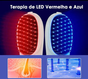 Escova Capilar Laser Vermelho E Azul Contra calvície 5 Niveis - Electric Led Massagem