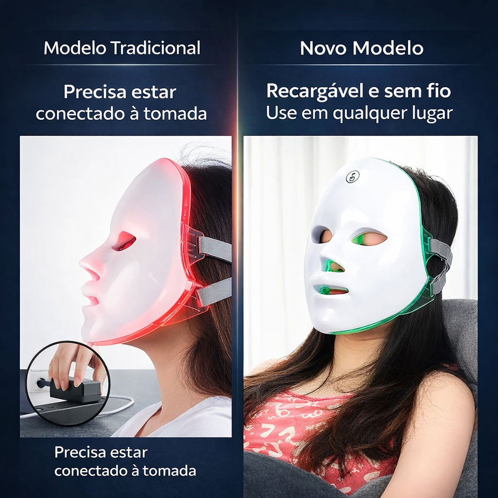 Máscara de terapia LED Facial 7 Cores SkinPulse Mask™ Rejuvenescimento e Firmeza da Pele - últimas unidades