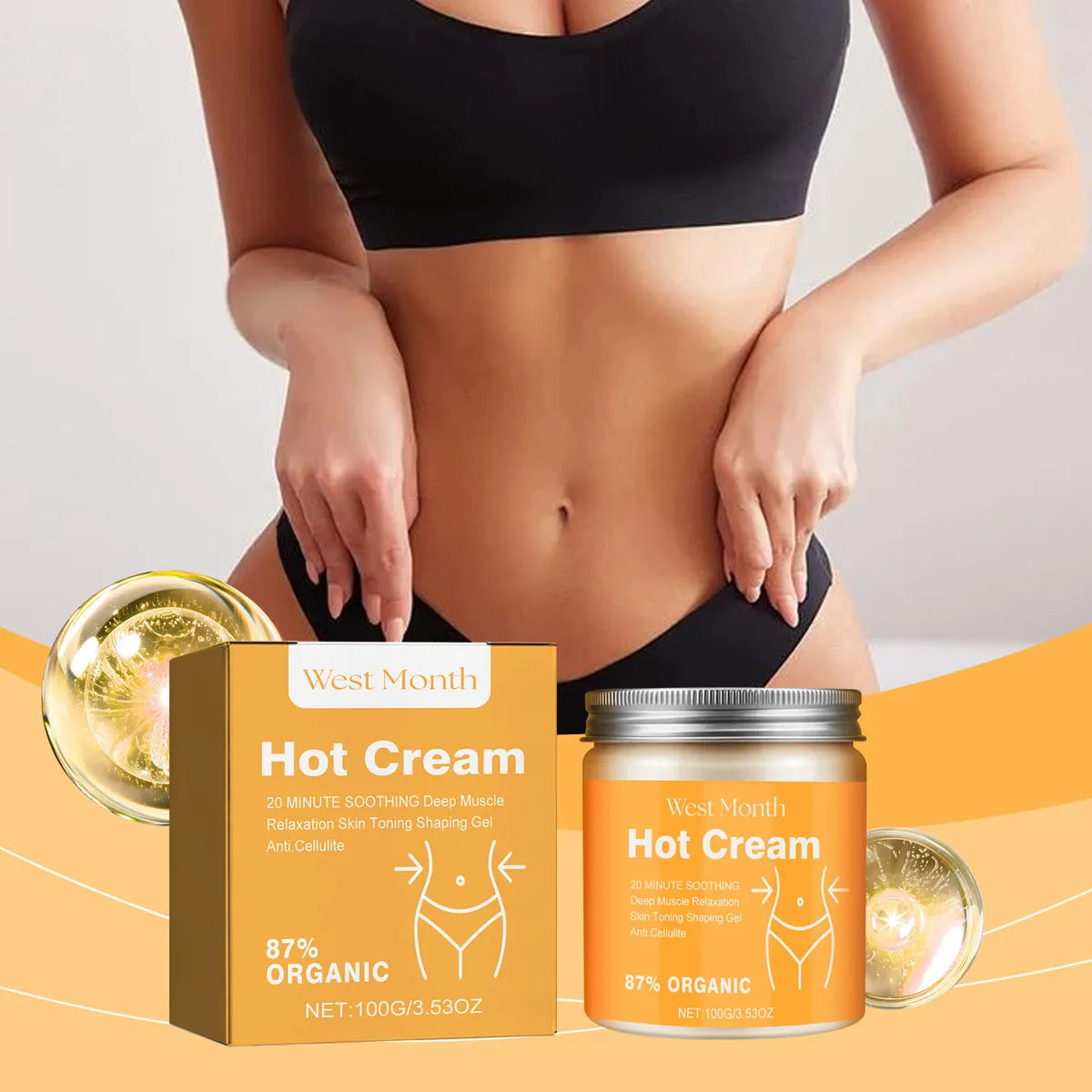 Creme de massagem hidratante para definir abdômen vitamina E e glicerina, sem álcool, hidratante